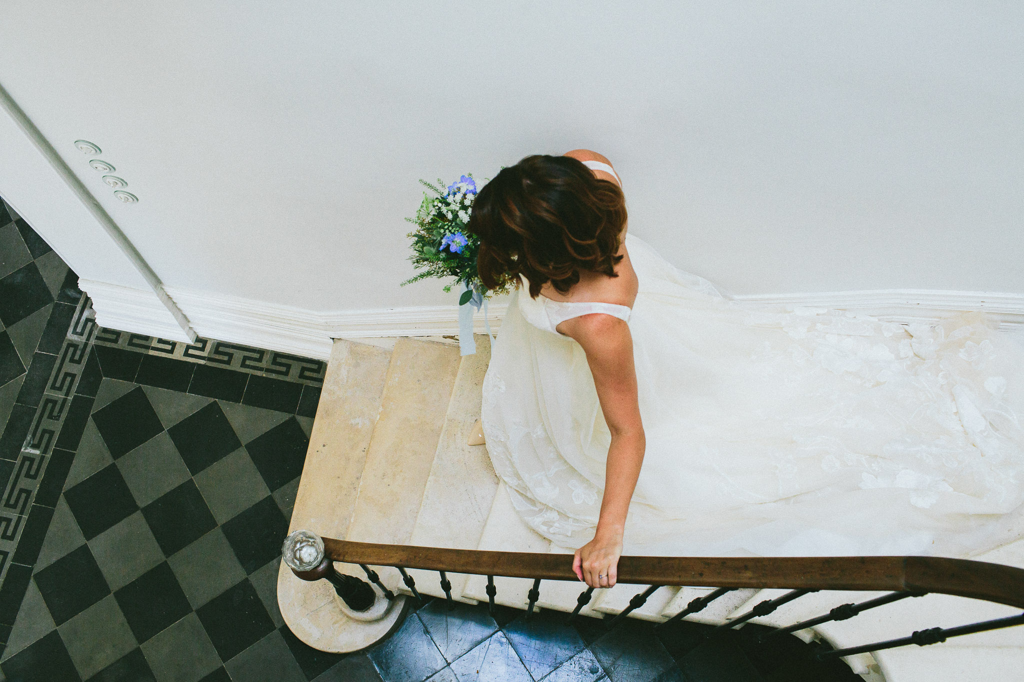 bride walking down stairs