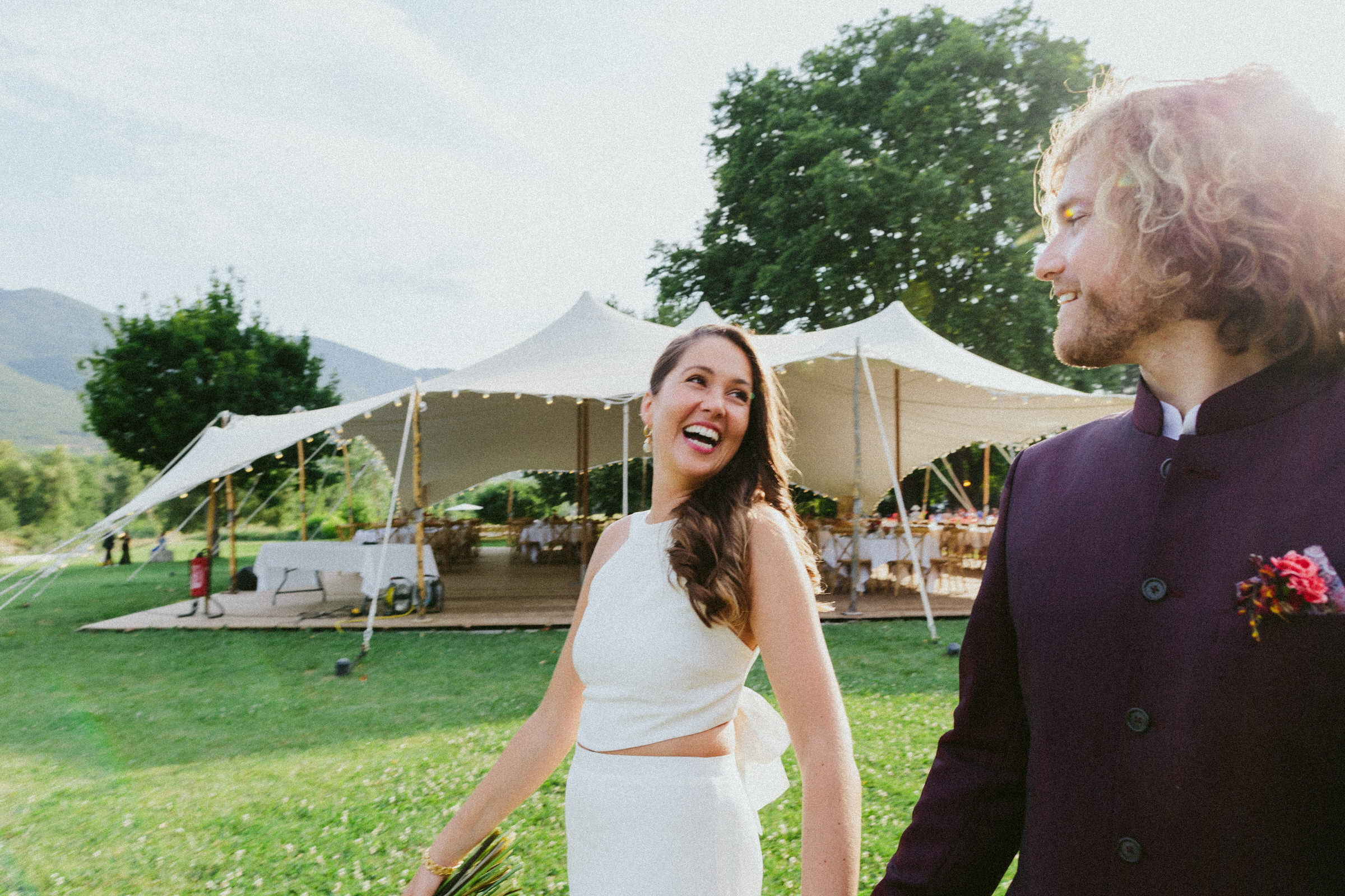 bride and groom laughing Saint-Martin-De-Castillion Wedding France