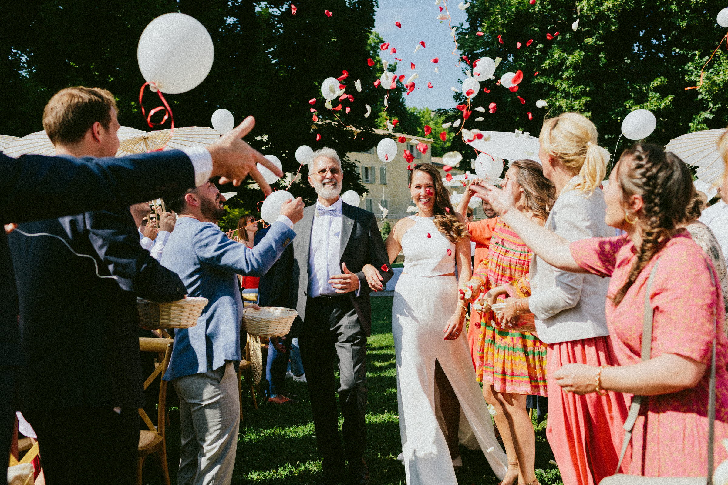 bride and father of bride walking down aisle Saint-Martin-De-Castillion Wedding France