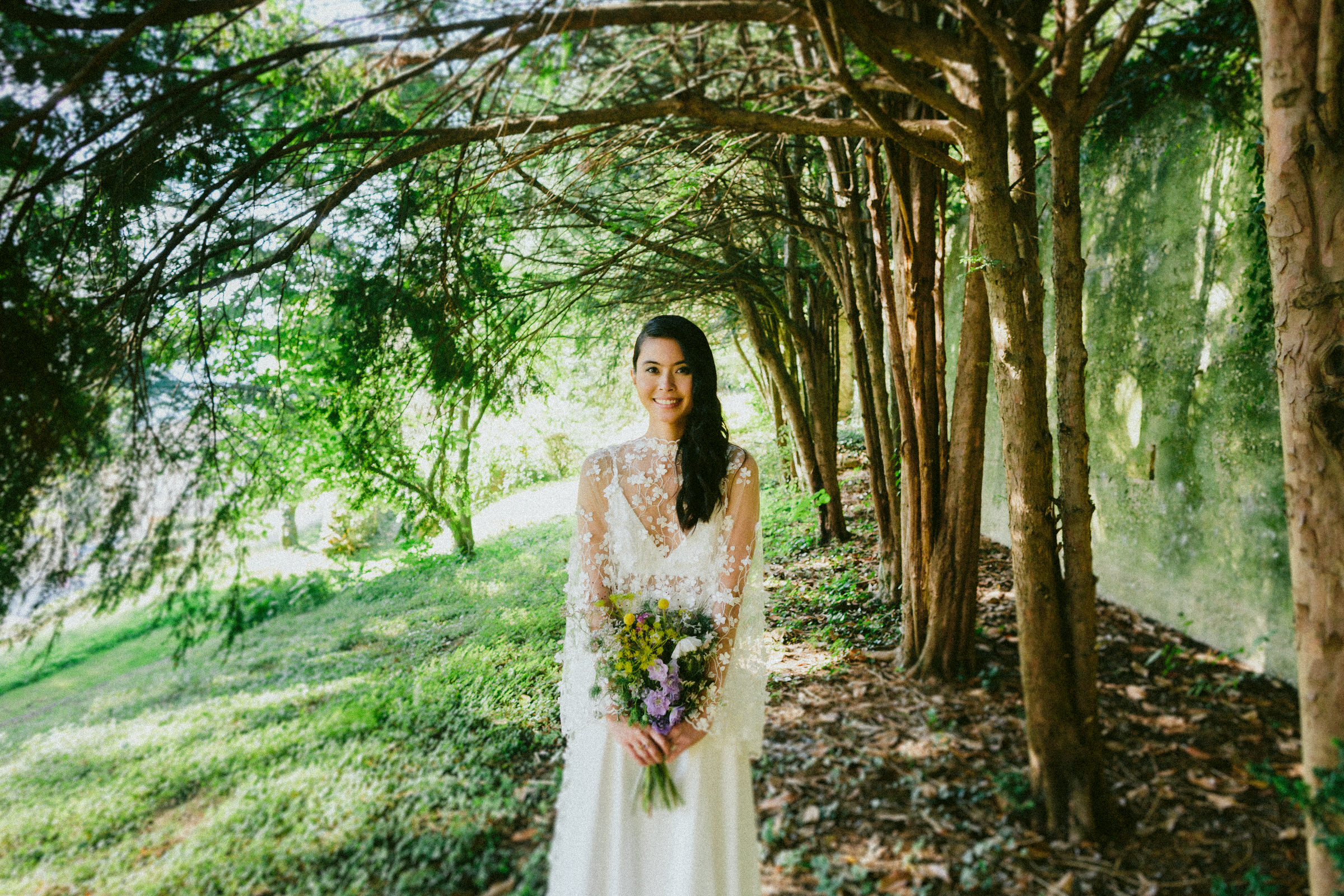 Portrait bride woods French Domain Wedding