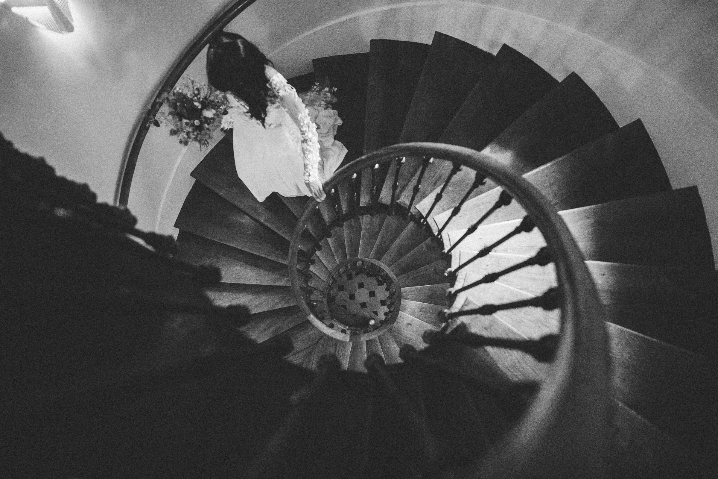 Bride and stairs French Domain Wedding