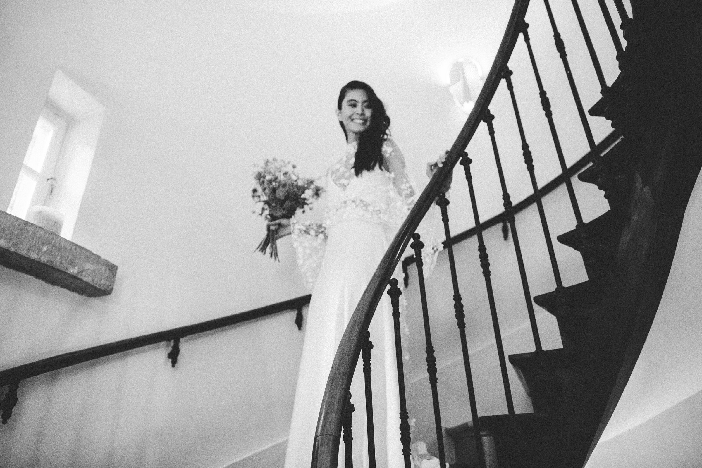 Stairs and bride French Domain Wedding