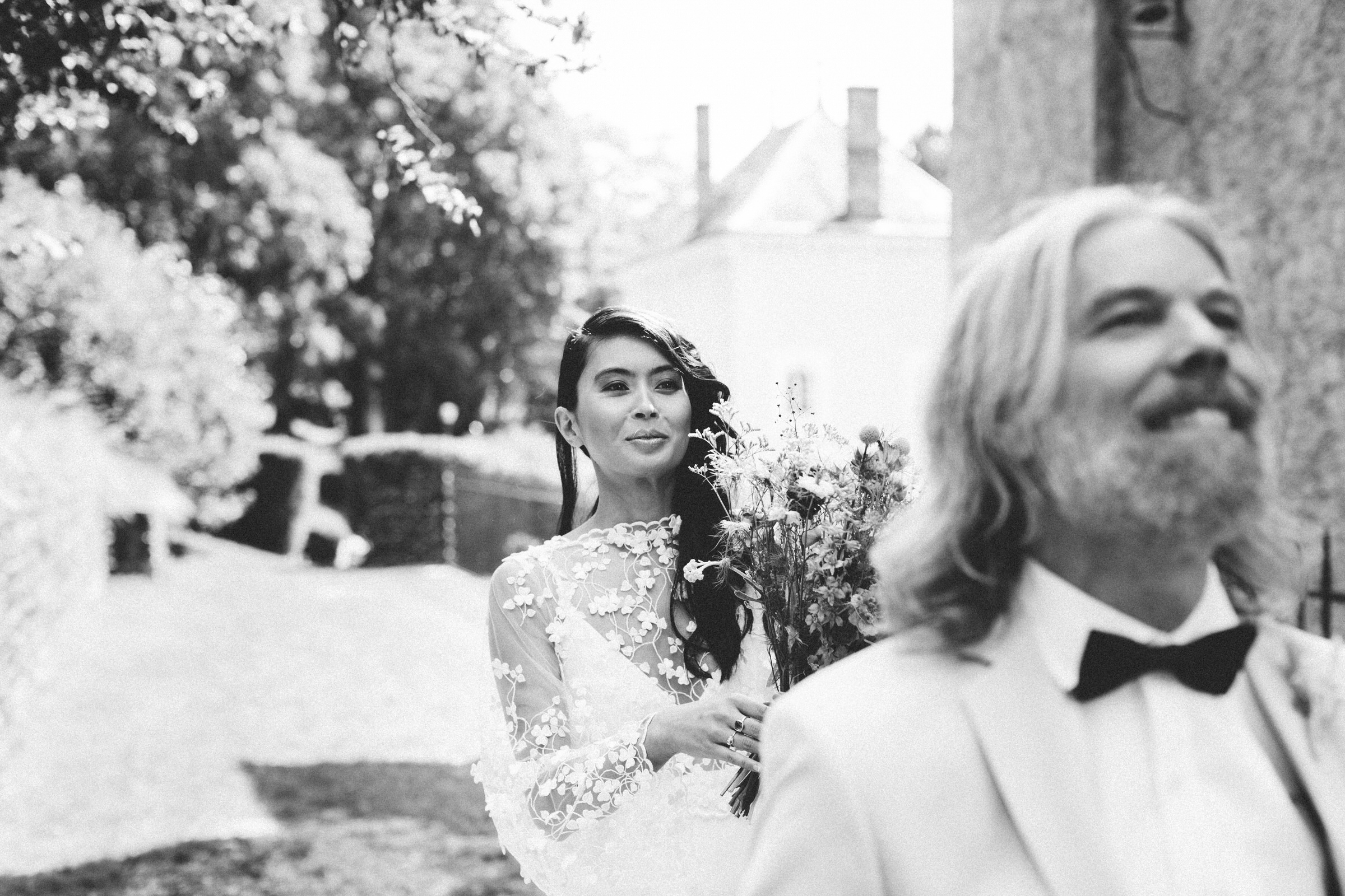 bride and groom first look French Domain Wedding