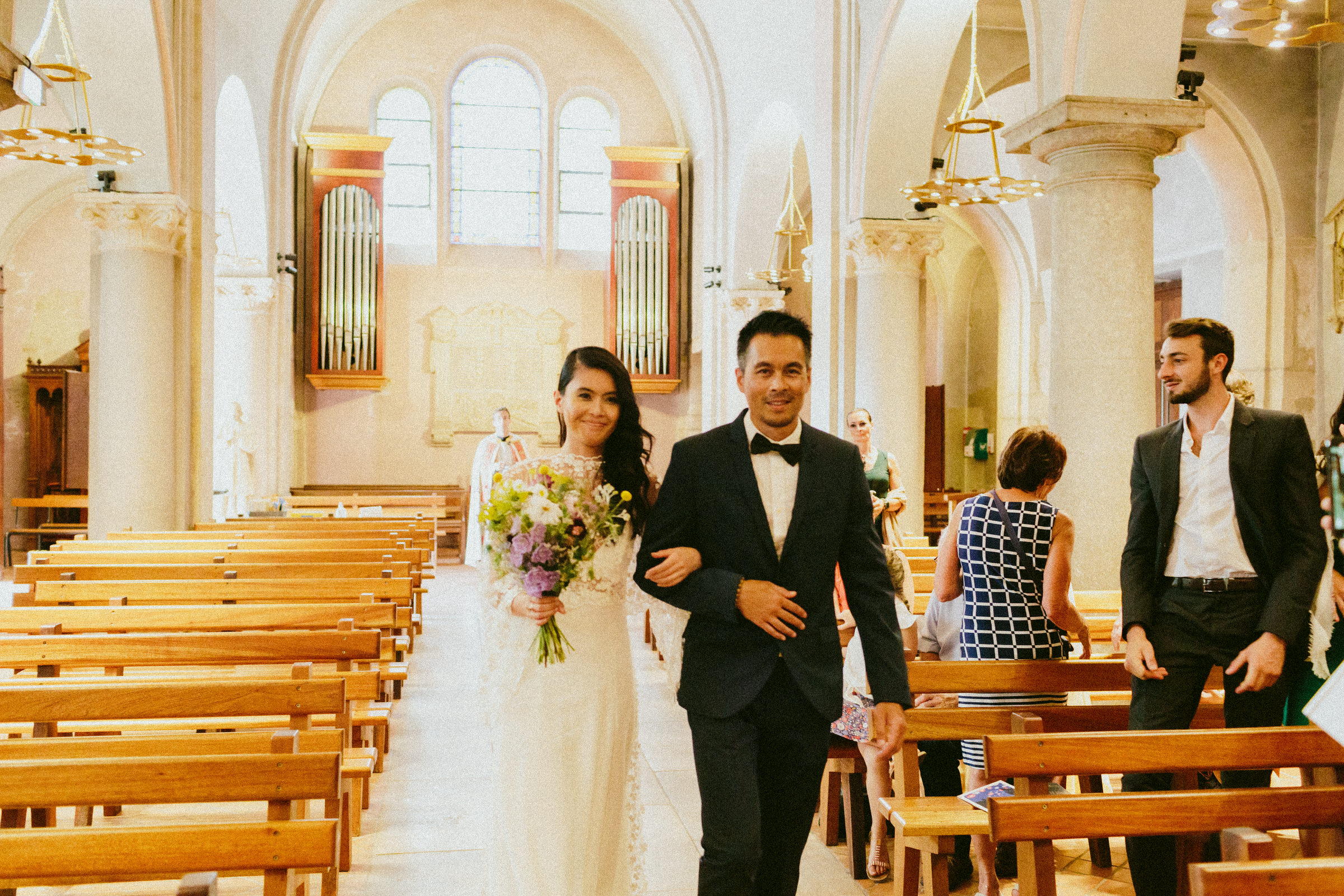 bride walking down aisle with brother French Domain Wedding