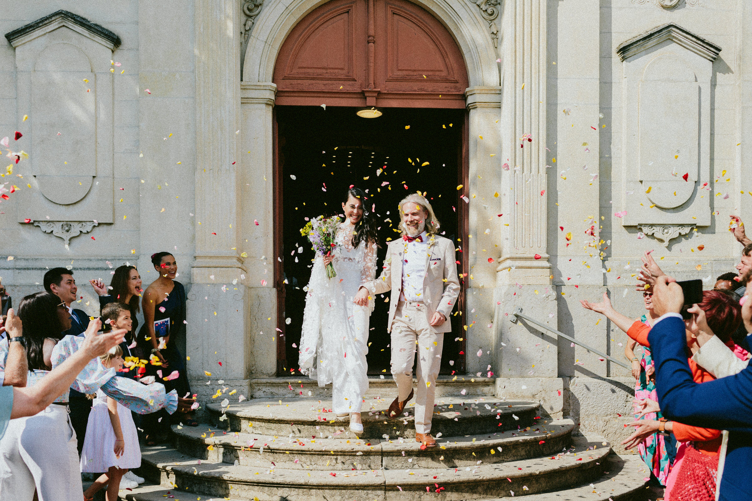 confetti bride and groom French Domain Wedding