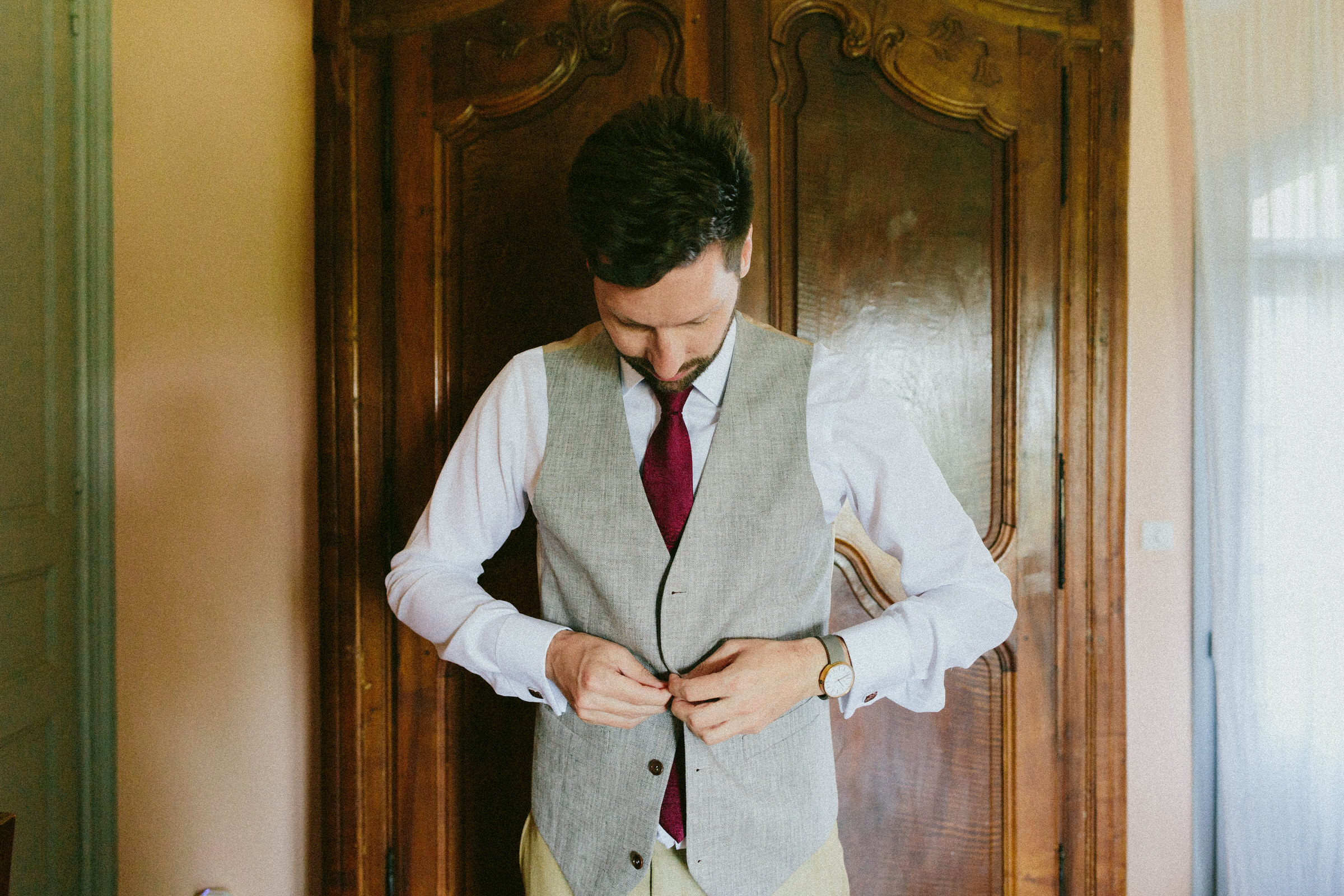 Grooms vest France village wedding