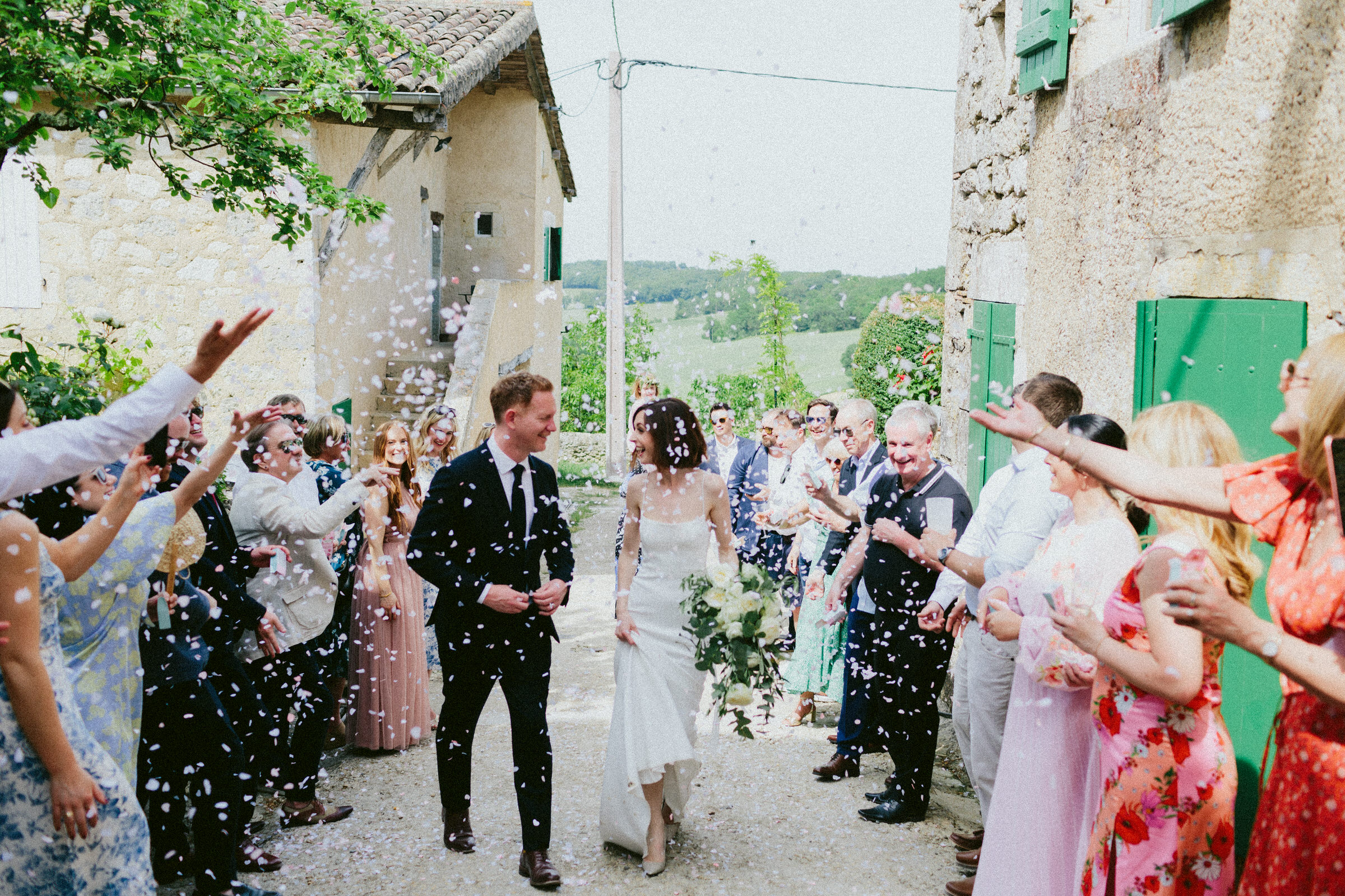 wedding ceremony confetti Castelnau des Fieumarcon french village wedding