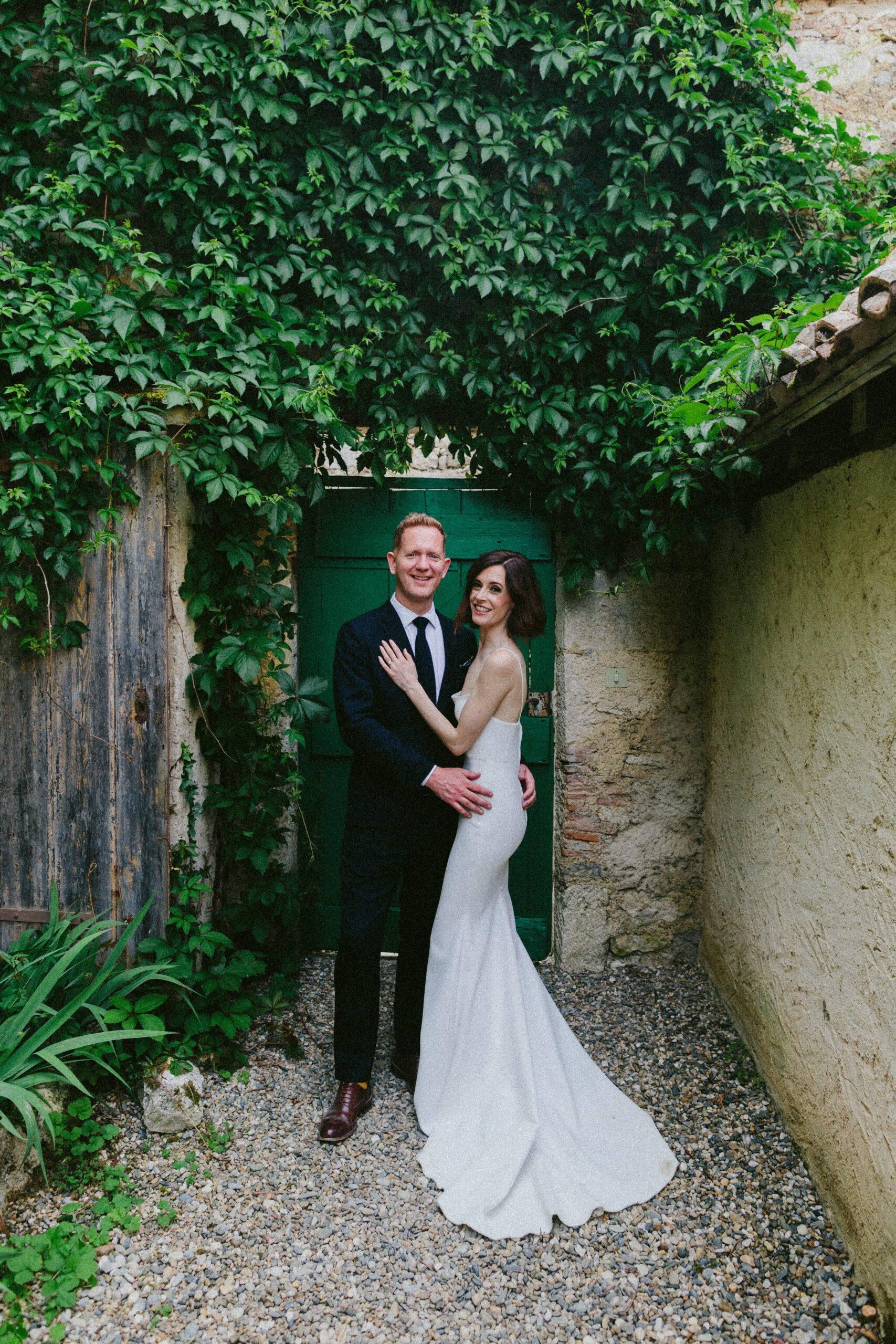 stunning portrait of a bride and groom in France Castelnau des Fieumarcon french village wedding