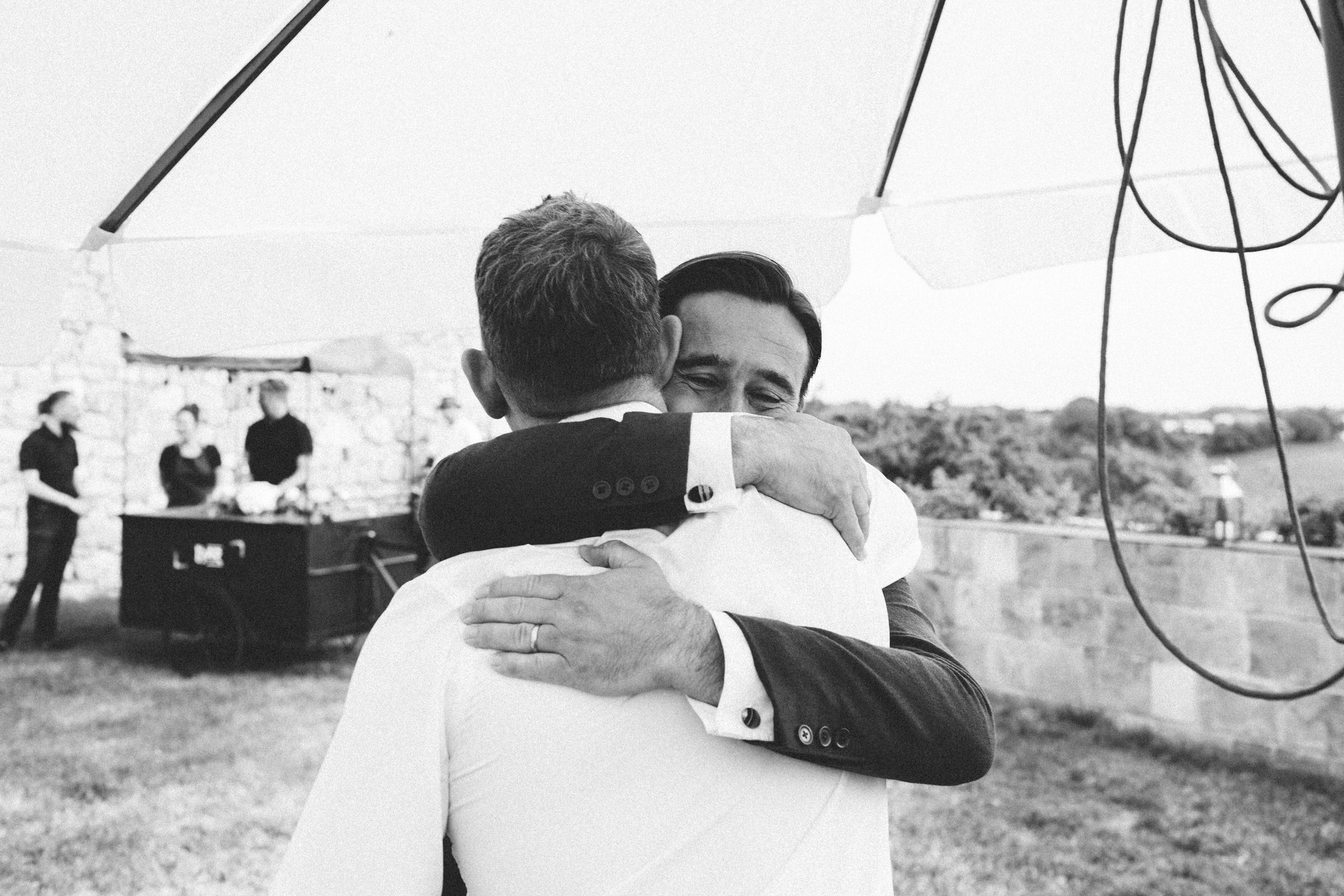 groom and groomsman huge Castelnau des Fieumarcon french village wedding