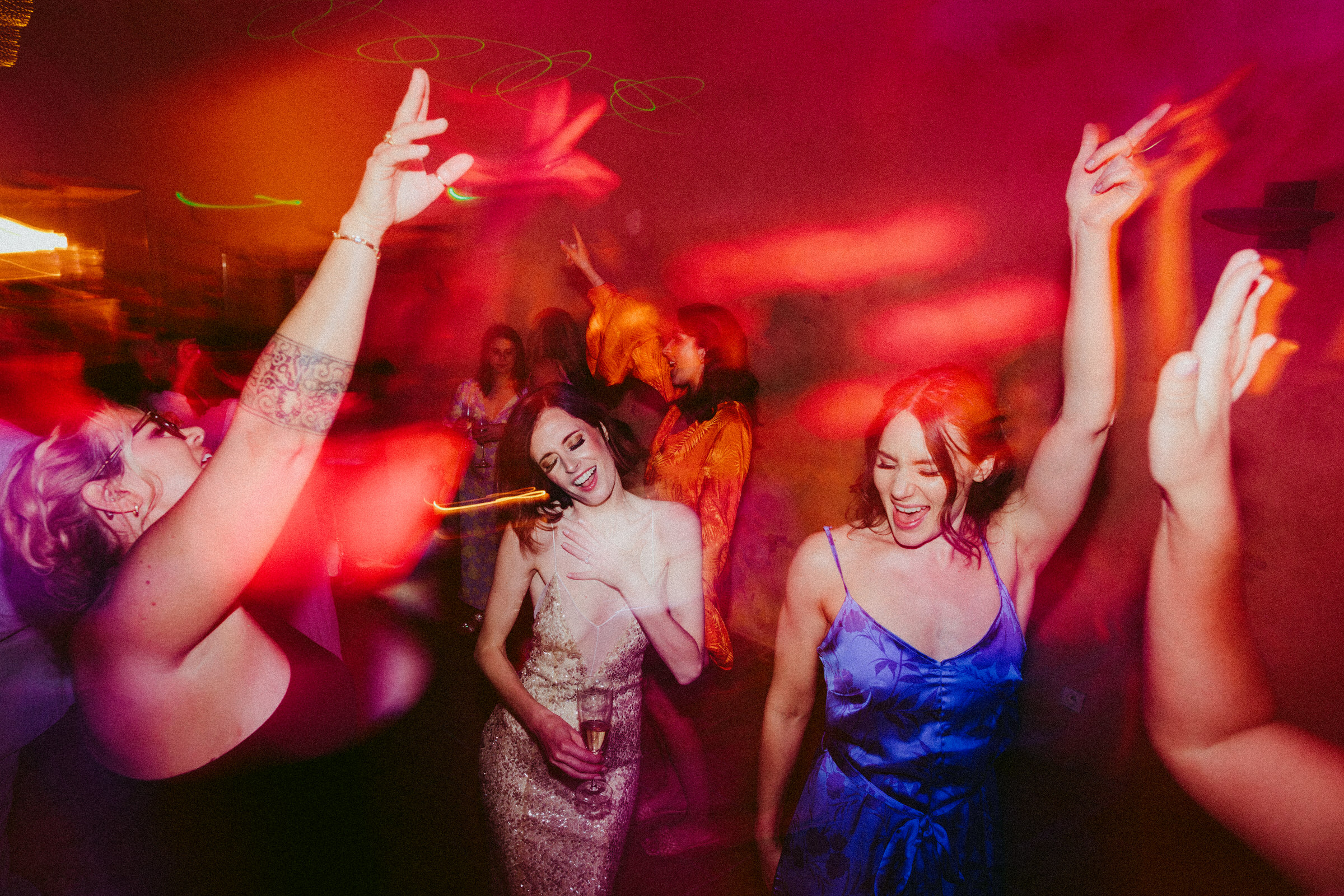 bride and bridesmaid party time dance floor Castelnau des Fieumarcon french village wedding