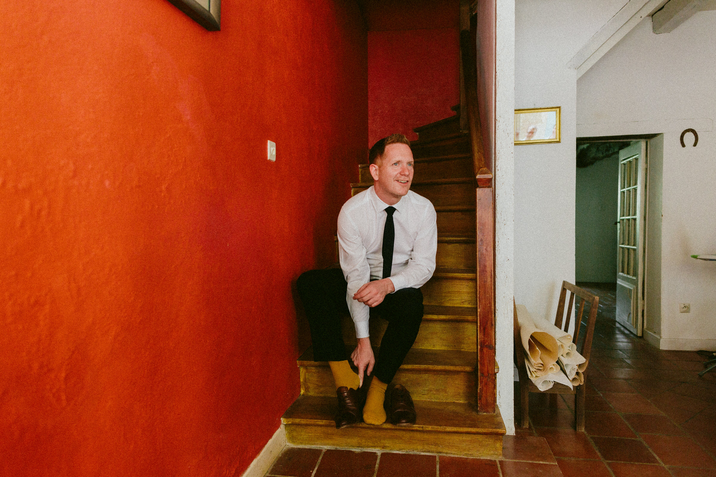 groom preparations Castelnau des Fieumarcon french village wedding