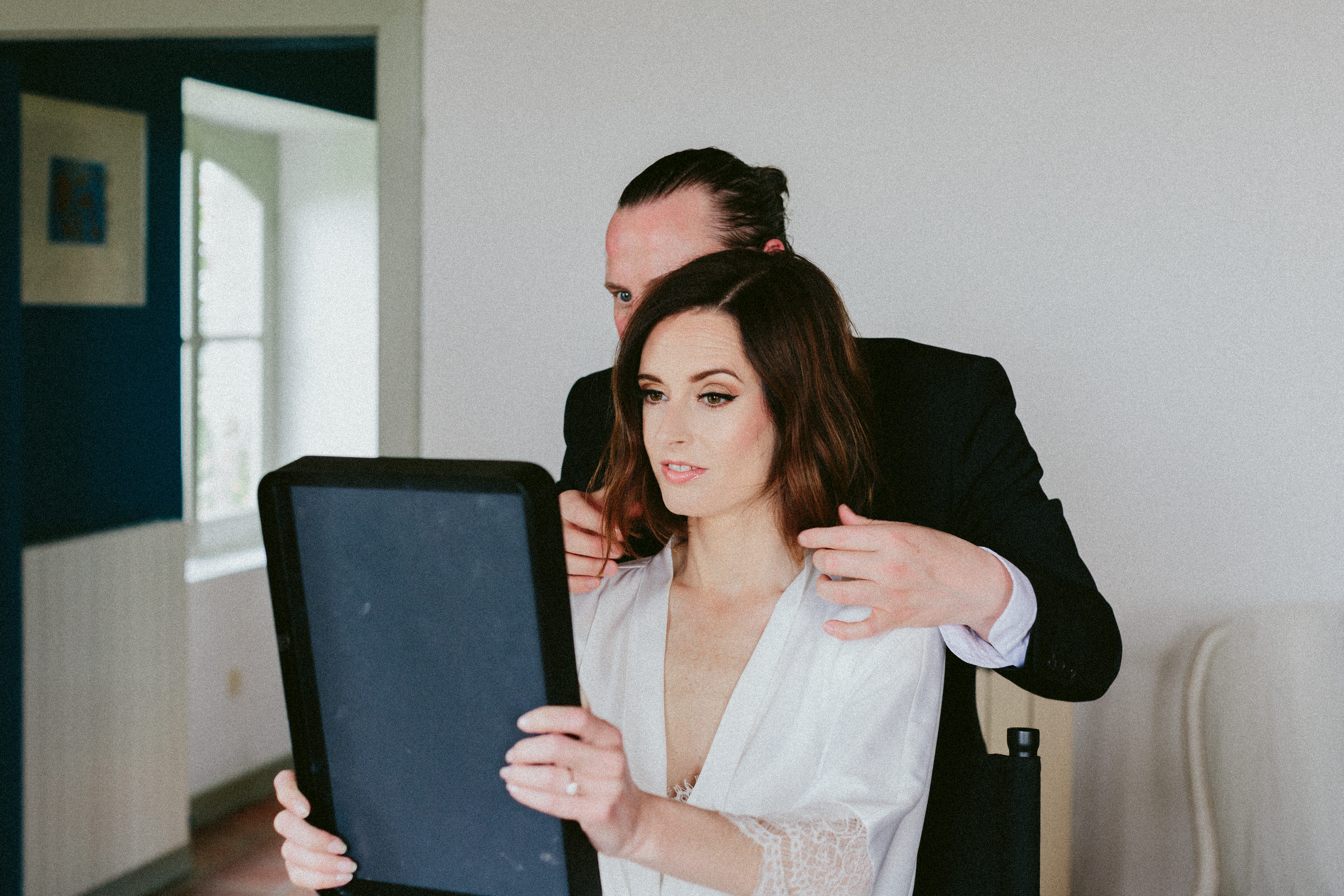 bride ready mirror Castelnau des Fieumarcon french village wedding