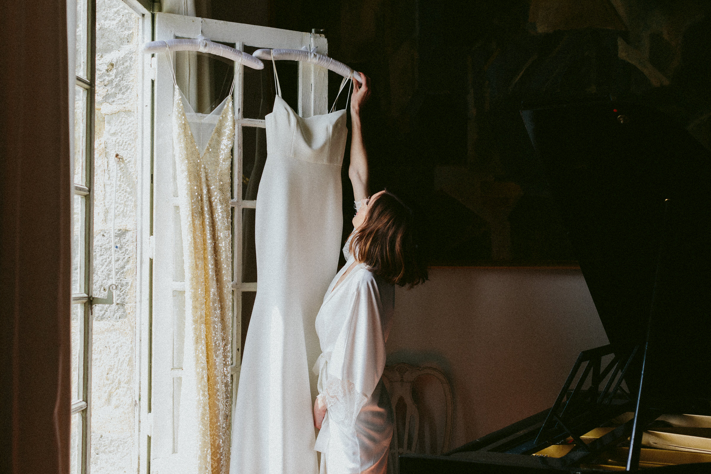 bride and her wedding dress Castelnau des Fieumarcon french village wedding