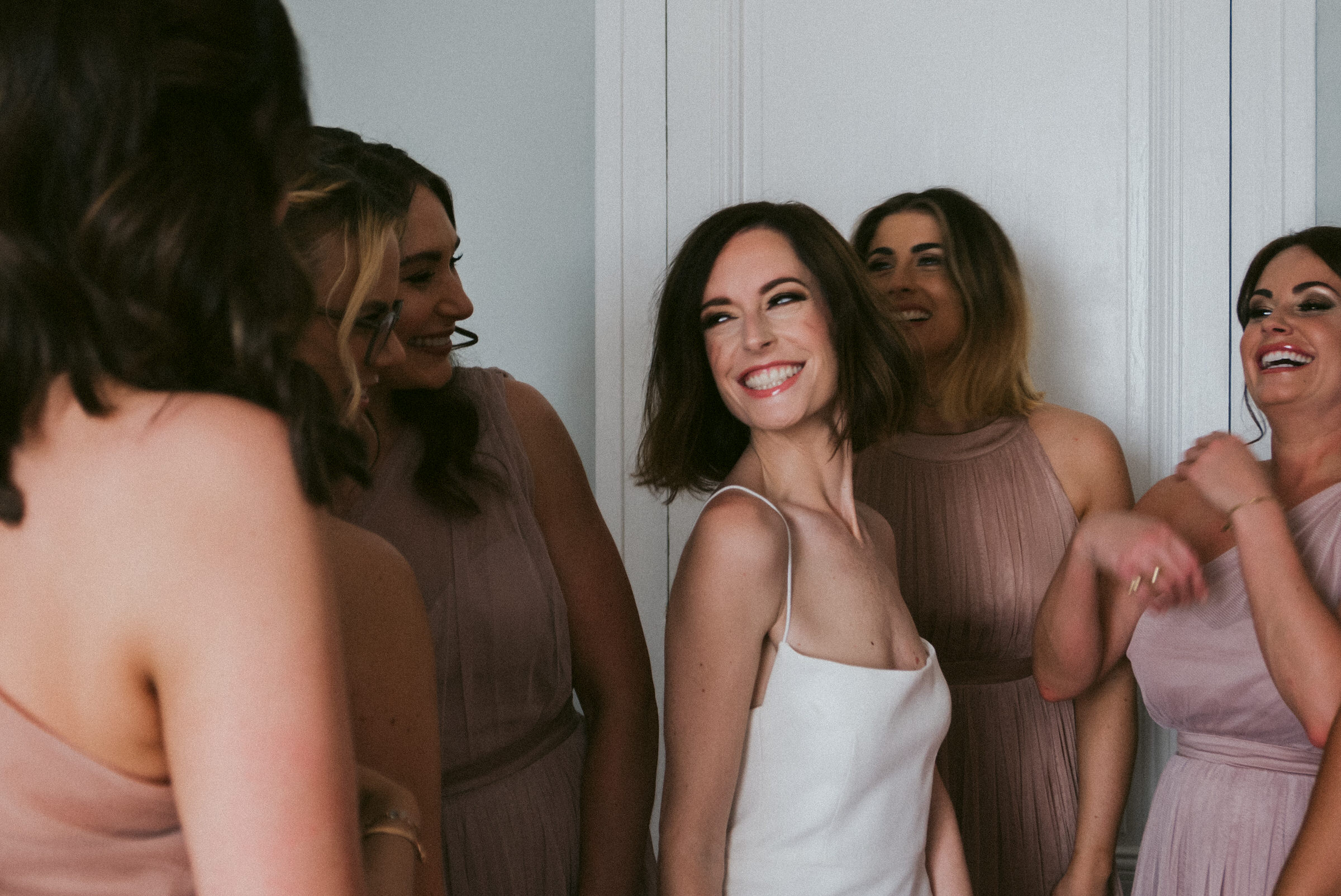 happy bride and bridesmaids Castelnau des Fieumarcon french village wedding