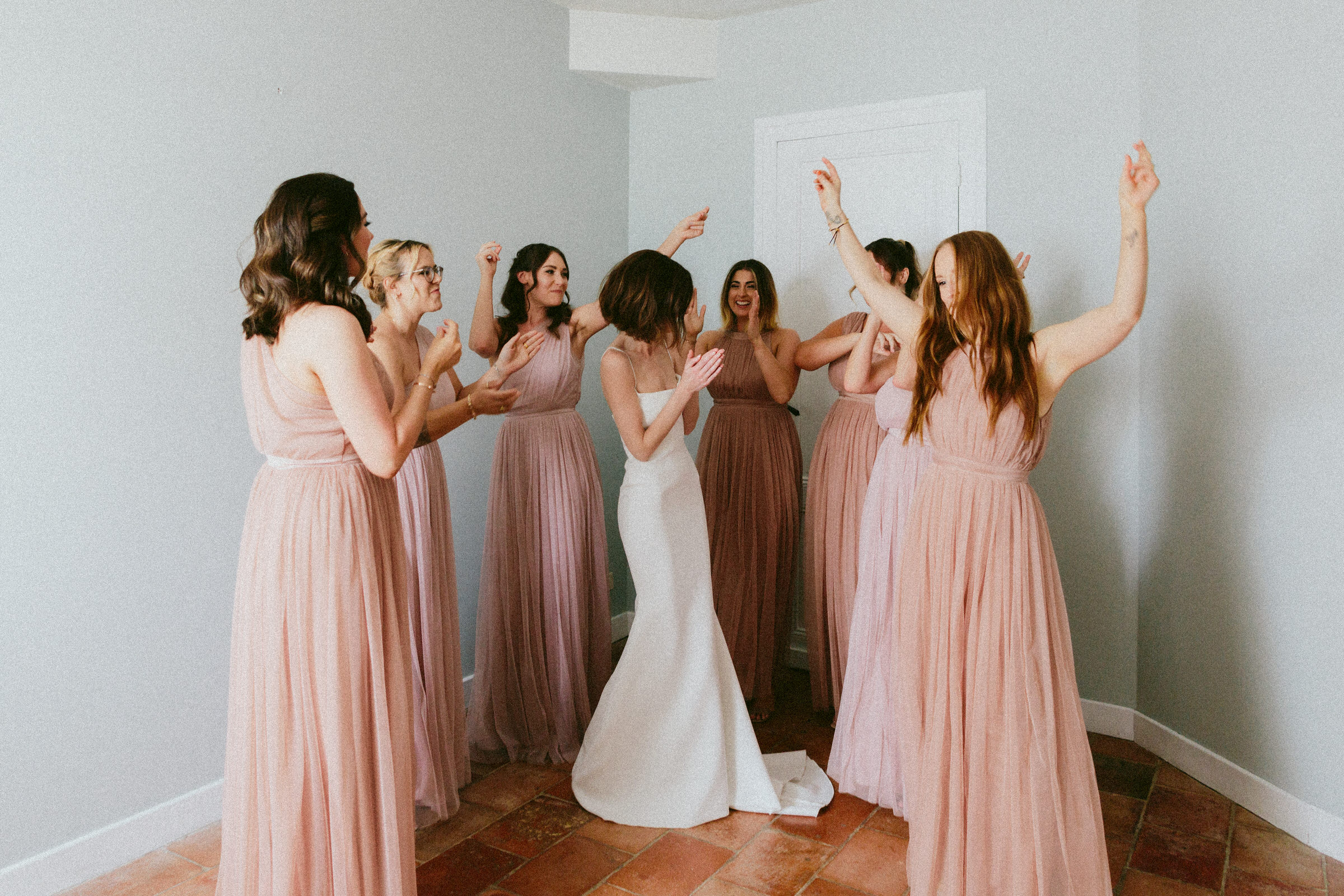dancing bride and bridesmaid Castelnau des Fieumarcon french village wedding