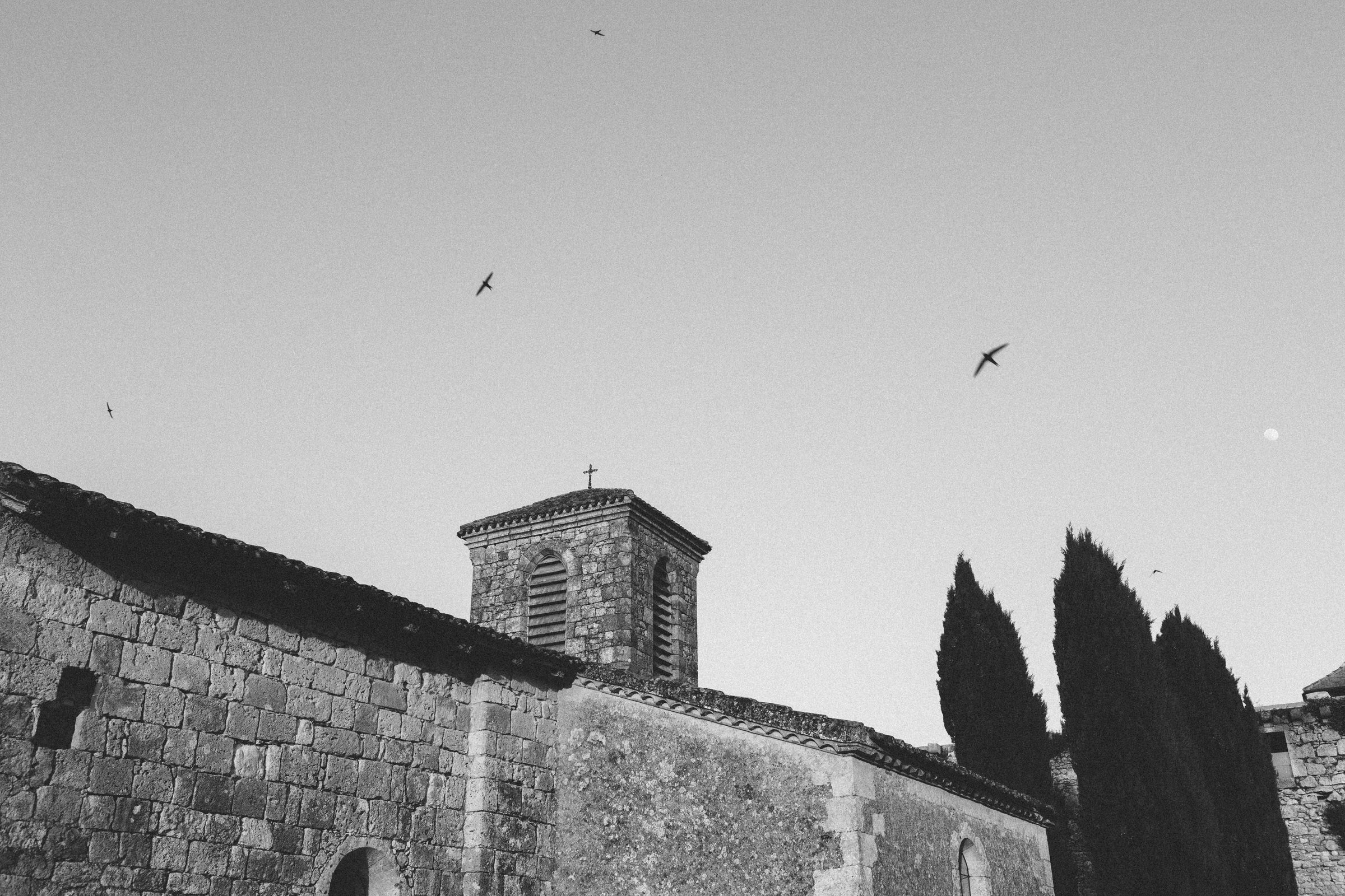 swallows flying Castelnau des Fieumarcon french village wedding